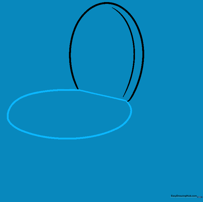 Drawing the toilet seat outline using a curved line connected to the lid.