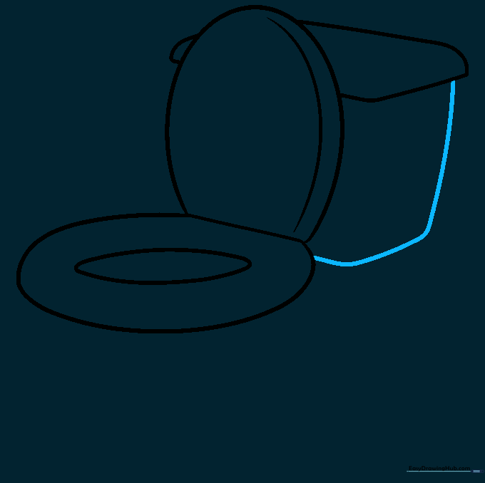 Drawing the sides of the toilet tank with rounded corners.