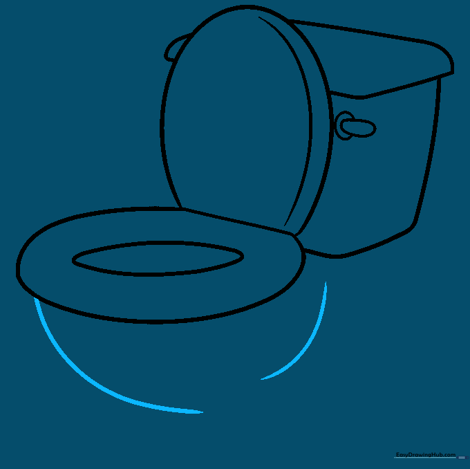 Sketching the curved base of the toilet bowl.