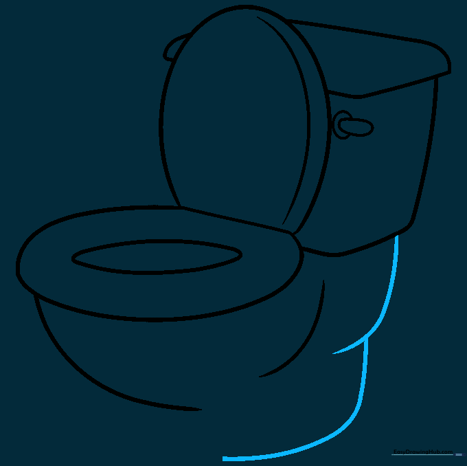 Drawing the pedestal base of the toilet using overlapping curved lines.