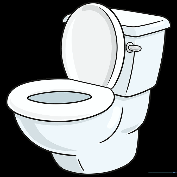 A finished, colored cartoon toilet drawing with soft shading.