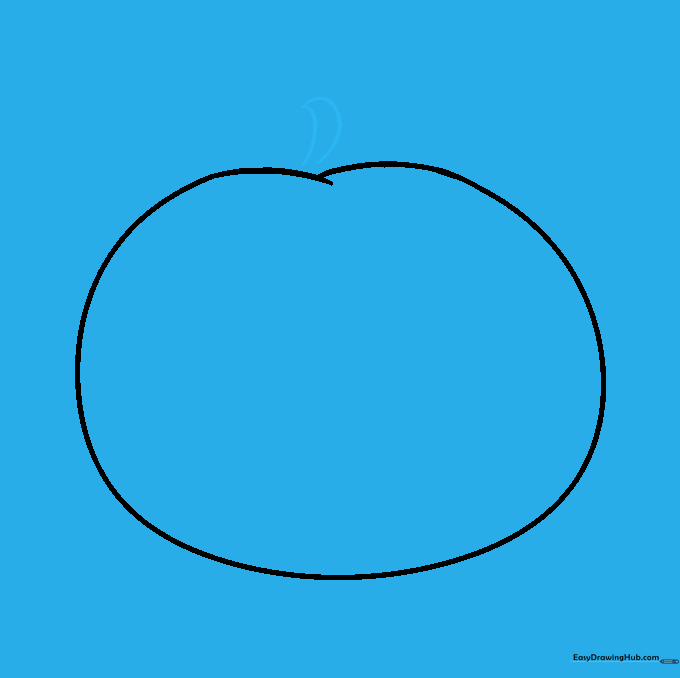 A small stem added to the top center of the tomato drawing.