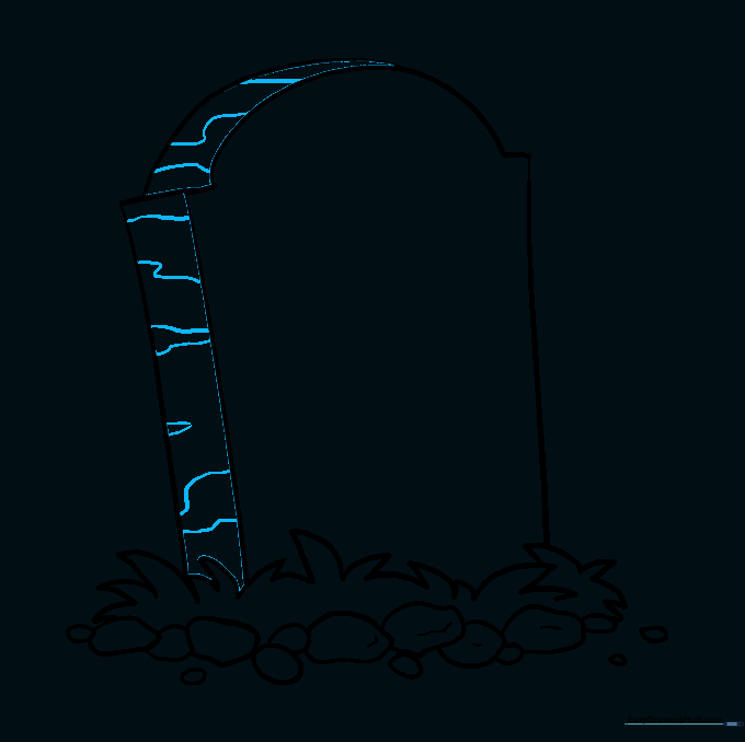 Adding wavy, irregular lines on the side of the tombstone to simulate stone texture.