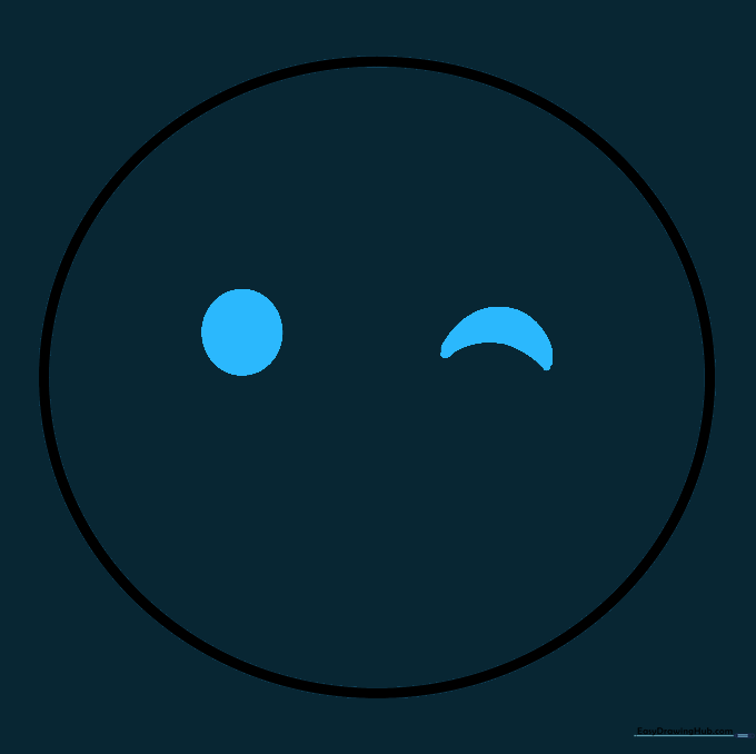Close up of an emoji face with one solid round eye and one winking crescent eye