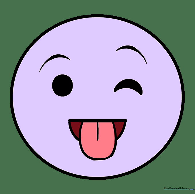 Finished tongue-out emoji colored in bright yellow with a pink tongue