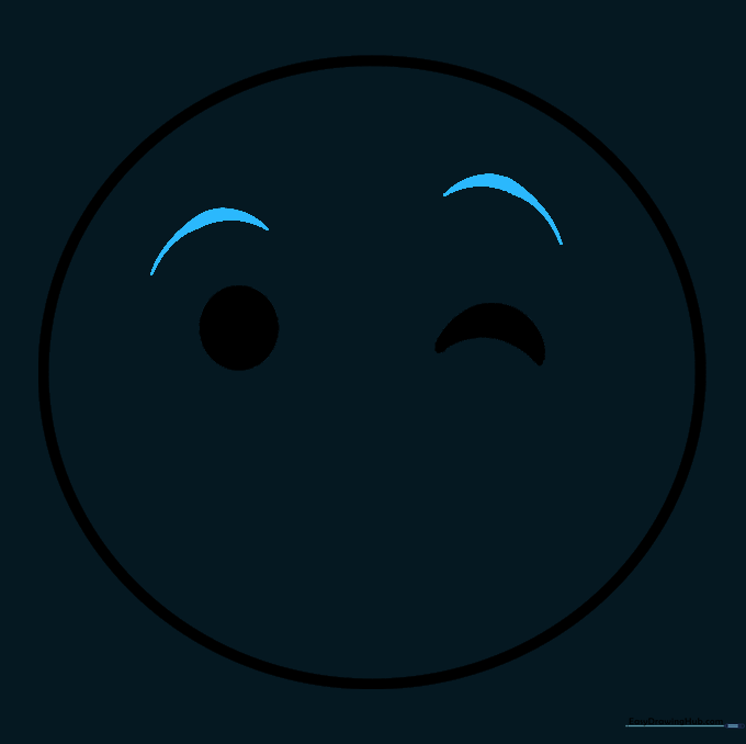 Emoji face with two curved eyebrows added above the eyes to show expression