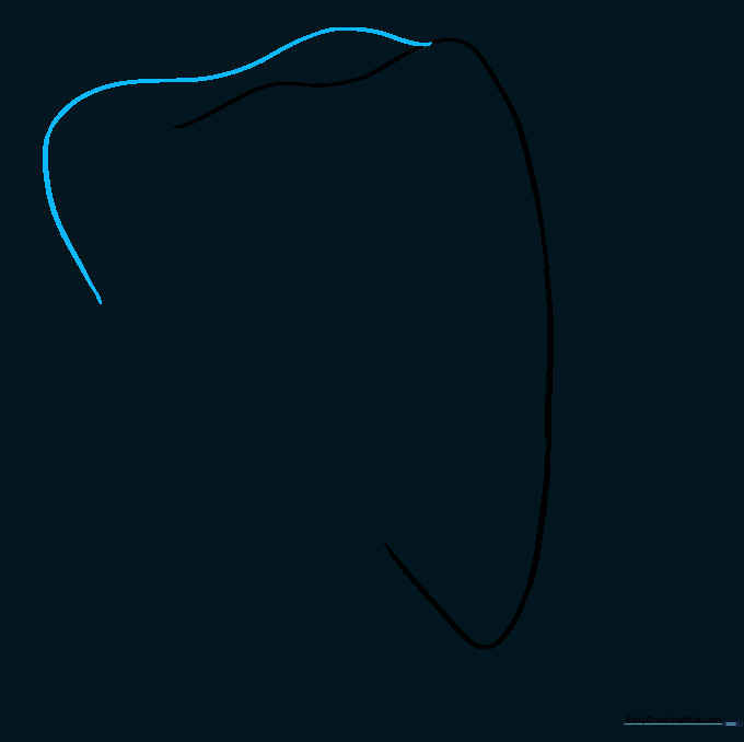 Sketch showing the completed crown outline of the cartoon tooth.