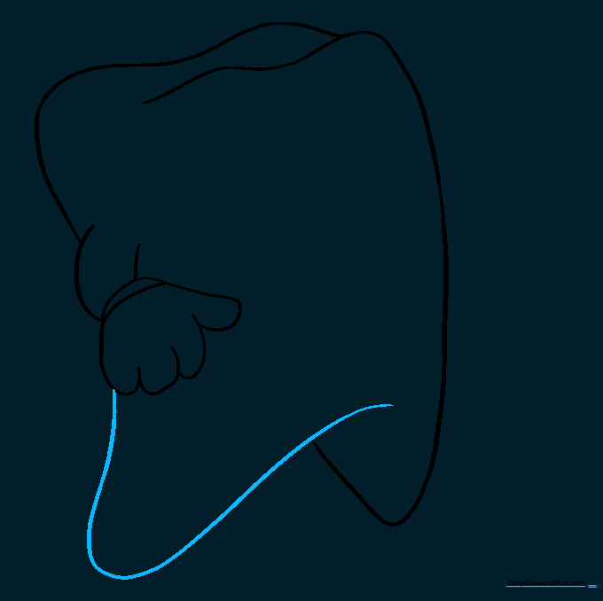 Sketch showing the finalized root structure of the cartoon tooth.