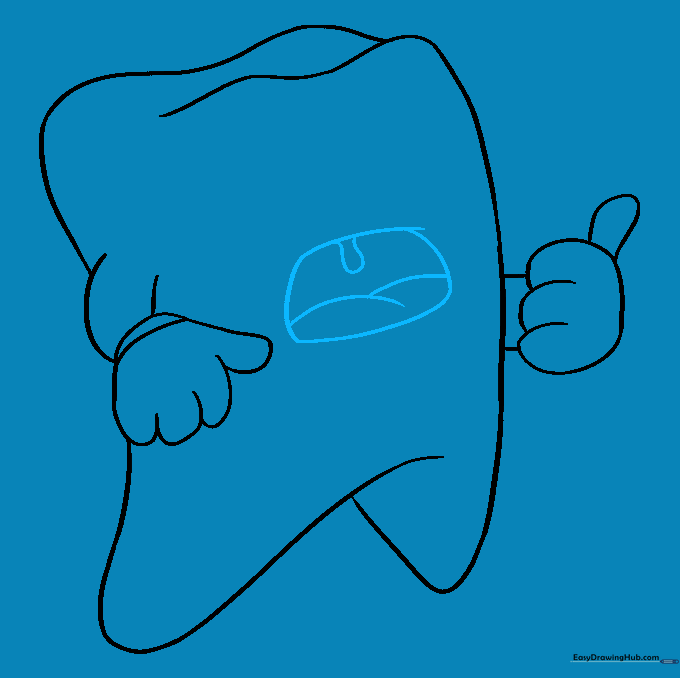 Sketch showing an open mouth with a tongue and uvula inside the tooth.