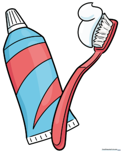 Colorful illustration of a toothbrush and toothpaste tube, perfect for kids' art projects.
