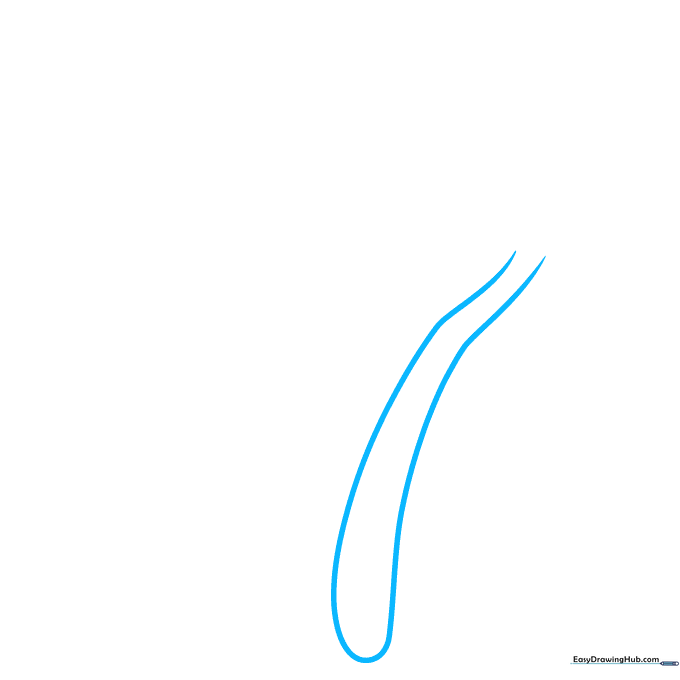 A simple pencil outline of a toothbrush handle showing a long, curved loop.