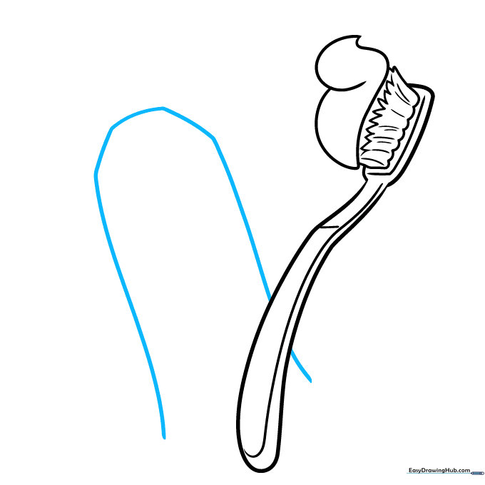 Drawing the basic shape of a toothpaste tube next to the toothbrush.
