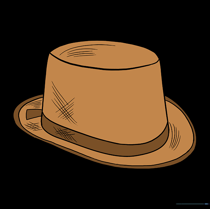 Finished top hat drawing colored in with shading
