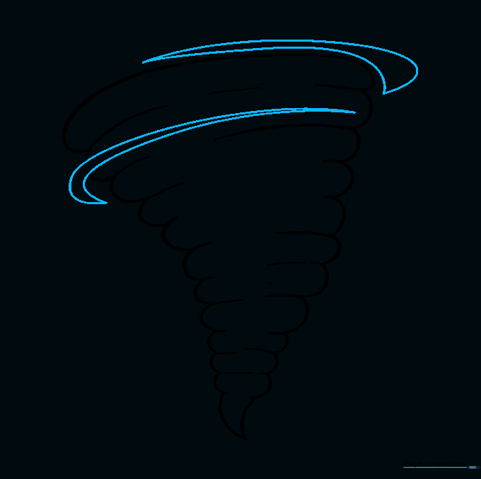 Adding swirling cloud shapes around the funnel to represent wind motion.