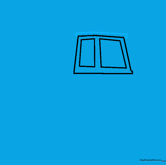 Drawing a thin rectangular roof on top of the tractor cab.
