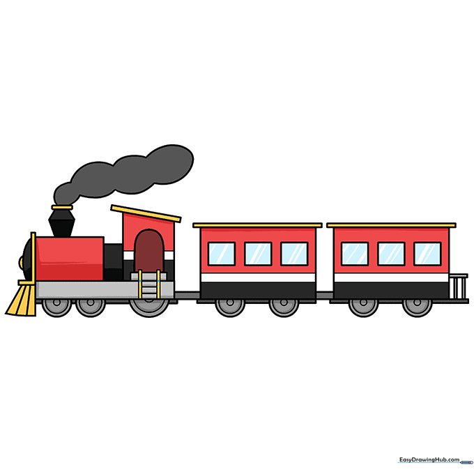 A fully colored, vibrant cartoon train drawing.