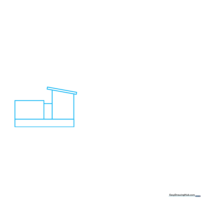 Pencil sketch showing the rectangular base shapes of a train engine.