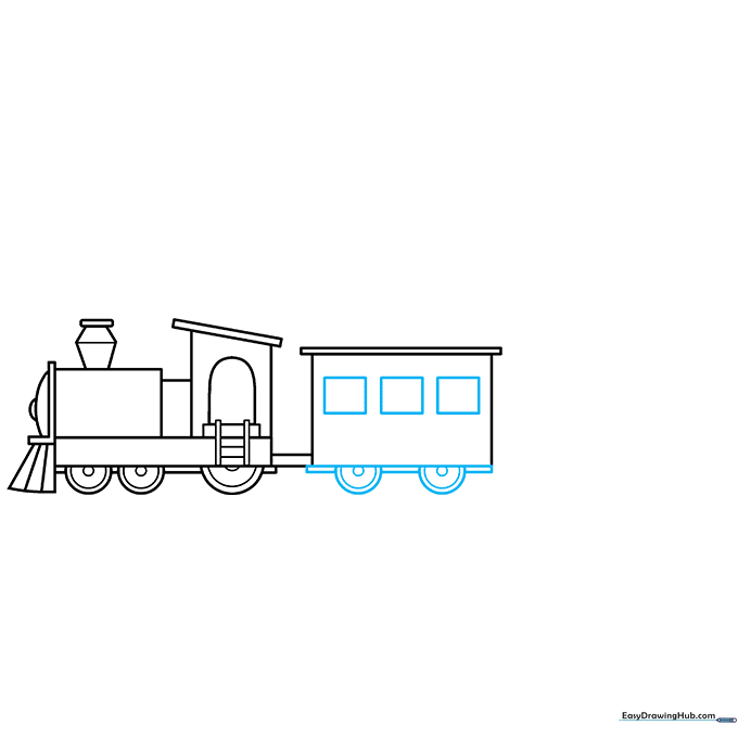 Adding windows and wheels to the passenger car.