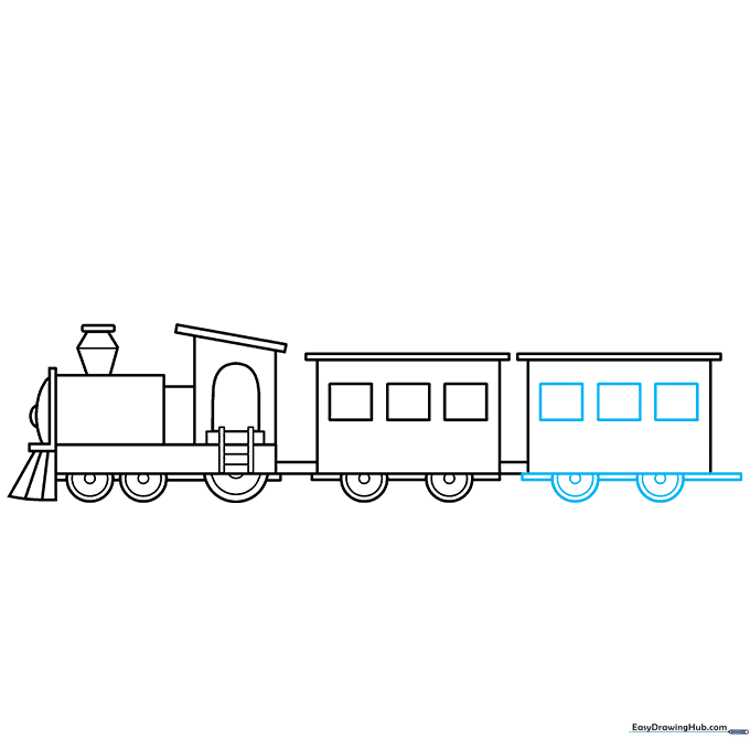 Adding windows and wheels to the second passenger car.