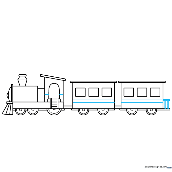 Adding decorative lines and a rear railing to the train.