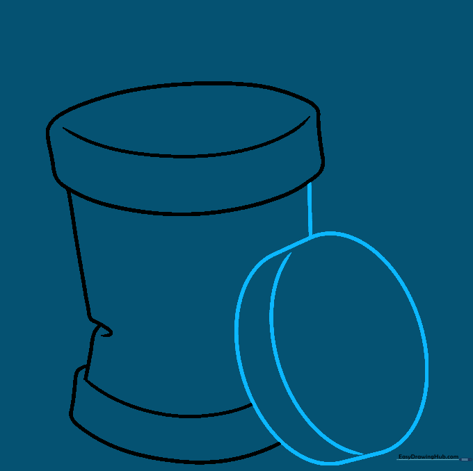 Sketching the lid of the trash can with a flattened oval shape.