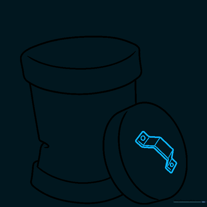 Drawing a detailed handle on the side of the trash can with bolt circles.