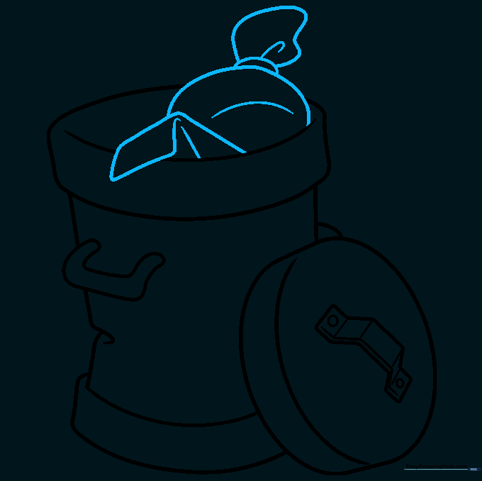 Adding a lumpy trash bag and paper sack spilling out of the trash can.