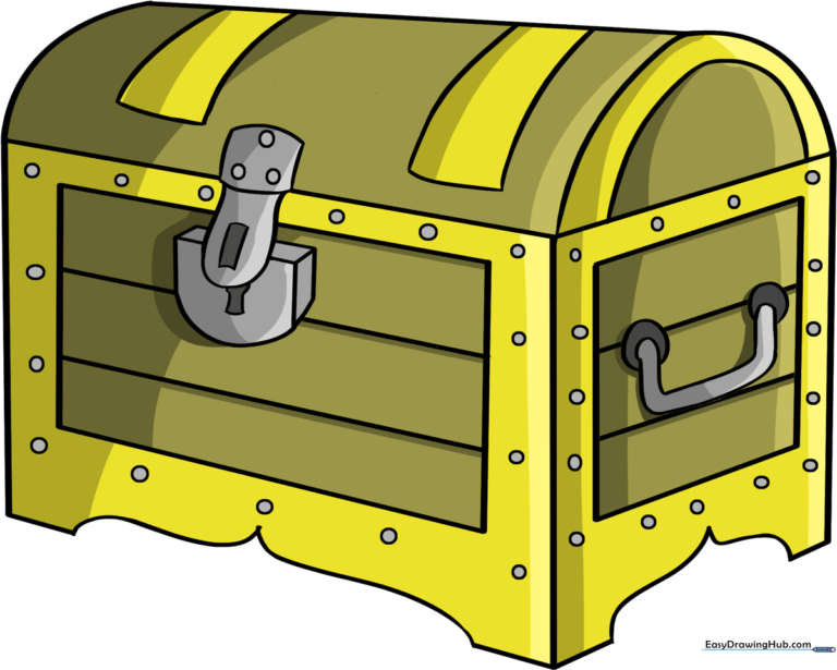 A colorful, finished illustration of a pirate treasure chest