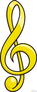 A colorful, finished treble clef illustration, perfect for music-themed art projects.