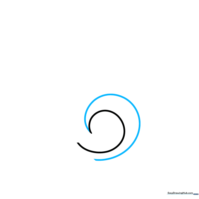 A curved line extending downward from the initial spiral, forming the inner shape of the treble clef.