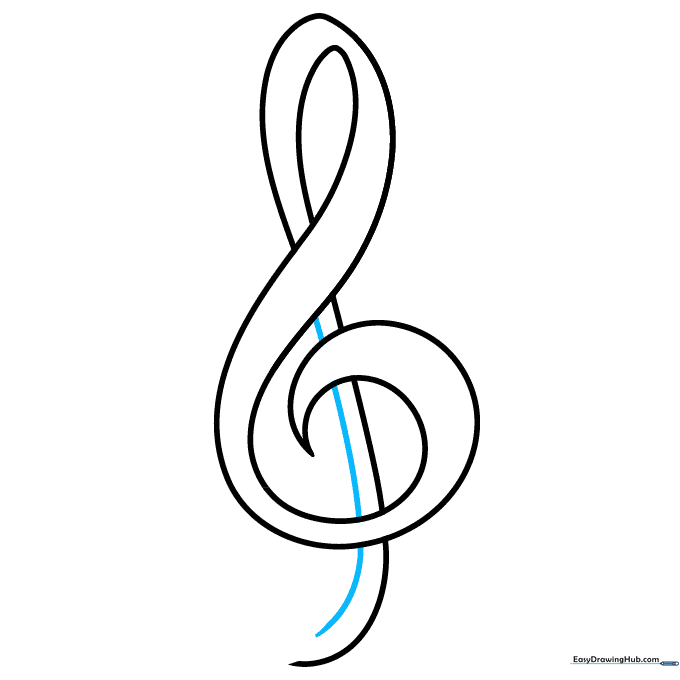 Completing the vertical stem of the treble clef by adding a second parallel line.