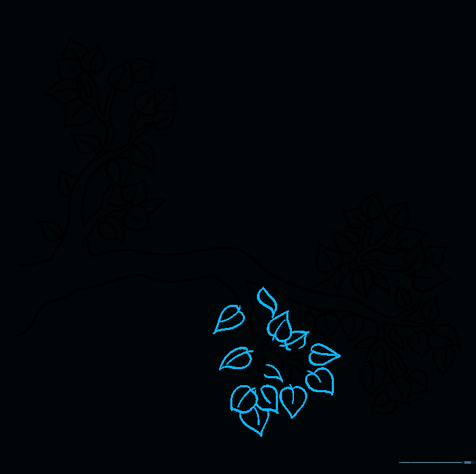 A fully detailed tree branch with leaves covering most of the twigs.