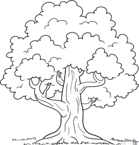 A complete, hand-drawn tree outline on white paper, ready for coloring.