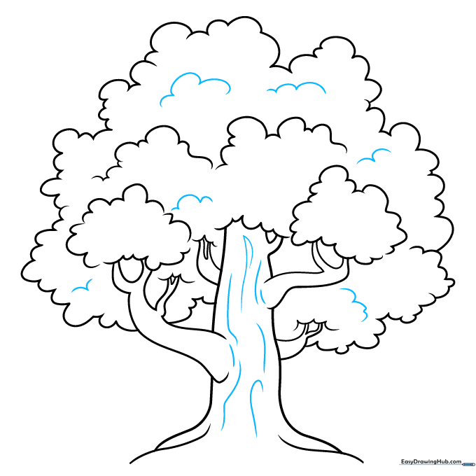 Drawing vertical lines on the trunk to simulate tree bark texture.