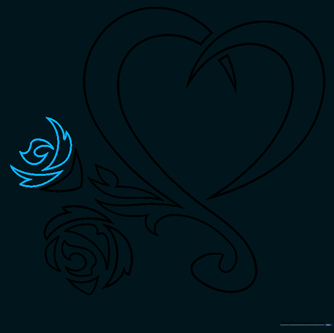 Adding detail to the second rose blossom with pointed, overlapping petals.