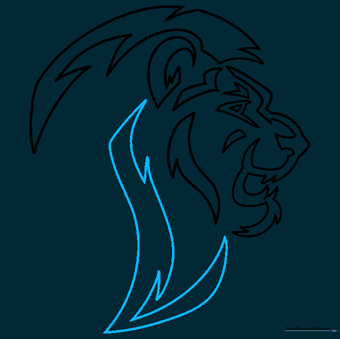 Drawing showing the addition of more jagged, flowing shapes to the lion's mane.