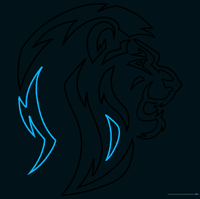 Detailed sketch showing the addition of internal texture lines within the lion's mane.