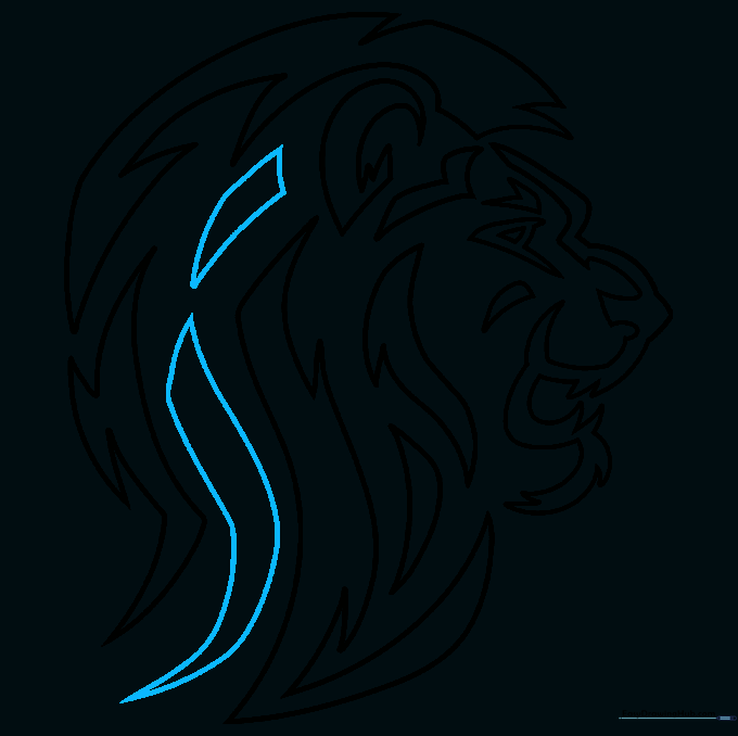 Completed pencil outline of the tribal lion, ready for inking.