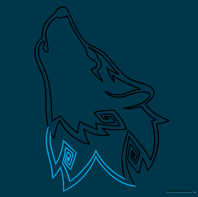 Adding stylized fur texture to the tribal wolf design.