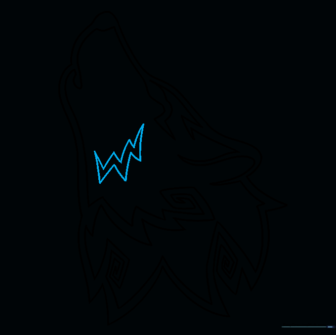 Drawing a sharp, lightning-bolt-shaped tribal mark across the wolf's face.