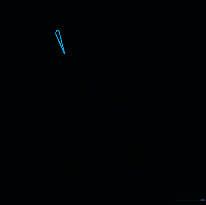 Adding a teardrop-shaped tribal detail to the wolf's snout.