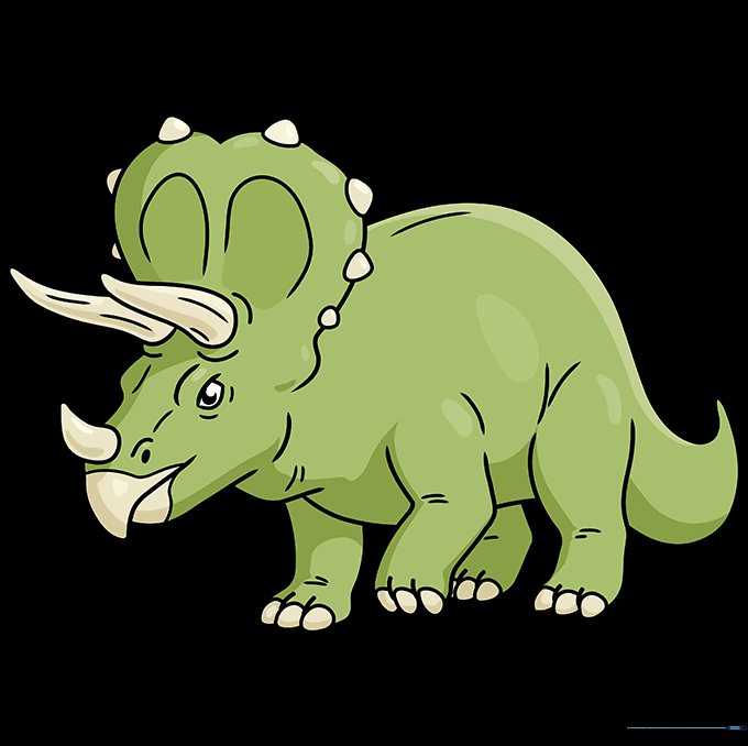 Final colored cartoon Triceratops drawing with shading and highlights.