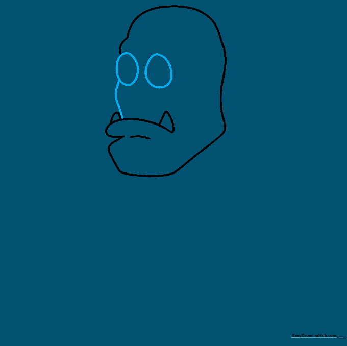Adding two large oval eye sockets to the troll's face sketch.
