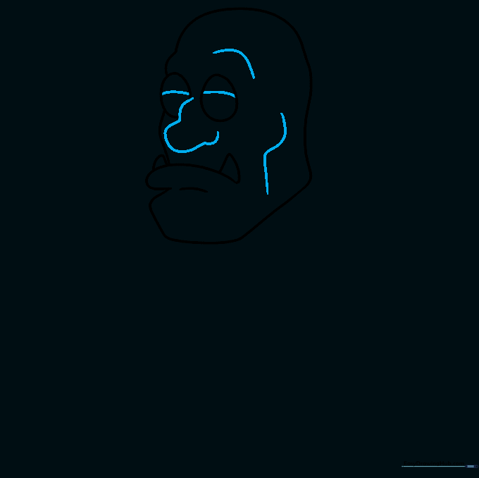 Adding eyelids, a crooked nose, and facial contour lines to the troll drawing.