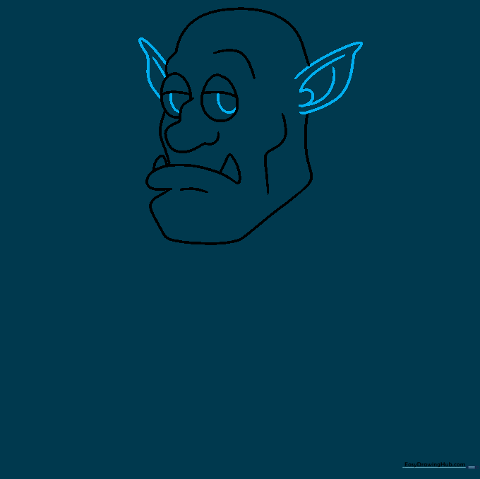 Drawing pointed troll ears and adding pupils to the eyes.