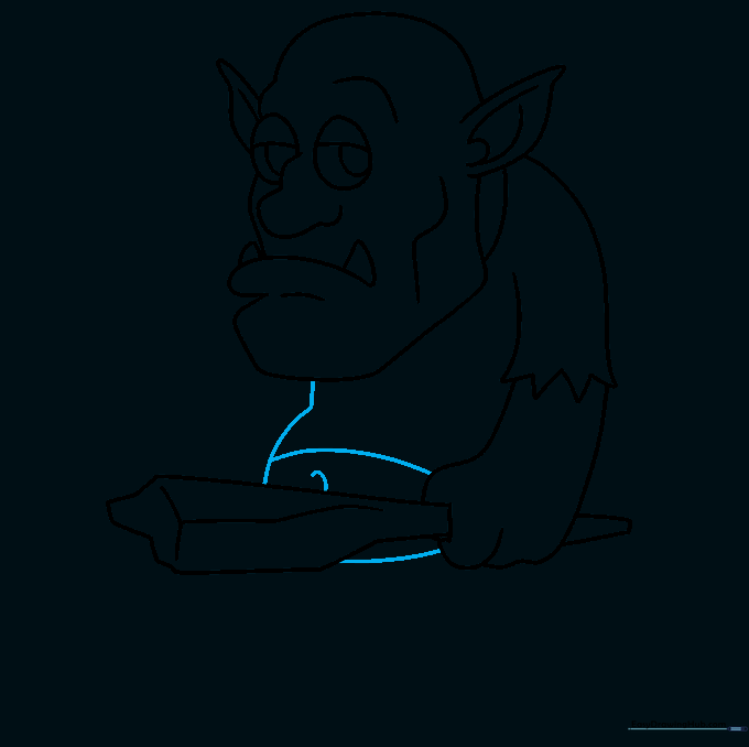 Sketching the troll's torso, belly, and clothing details.