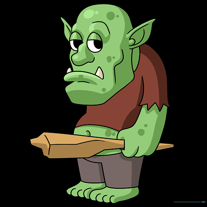 A finished, colored cartoon troll drawing.
