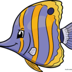 A colorful, finished drawing of a tropical butterflyfish swimming.