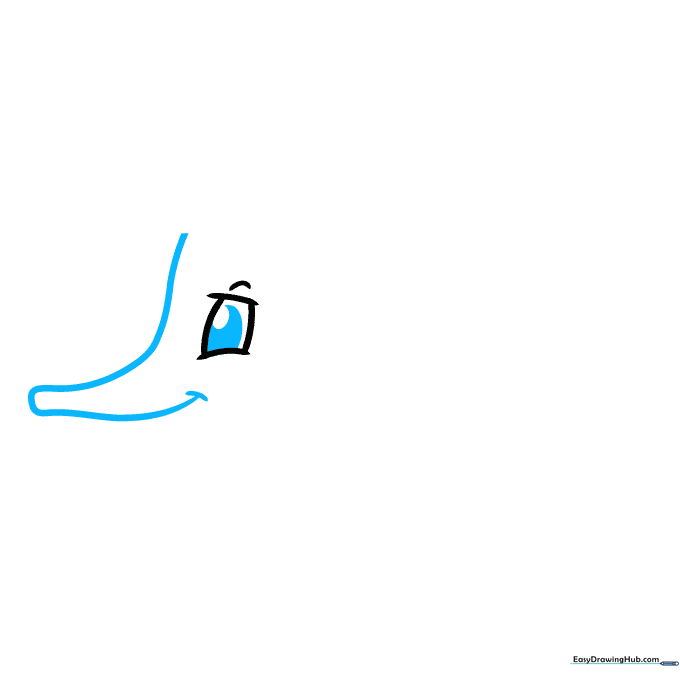Drawing the fish's pupil and pointed triangular beak.