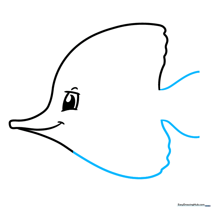 Outlining the fish's belly and the initial shape of the tail fin.